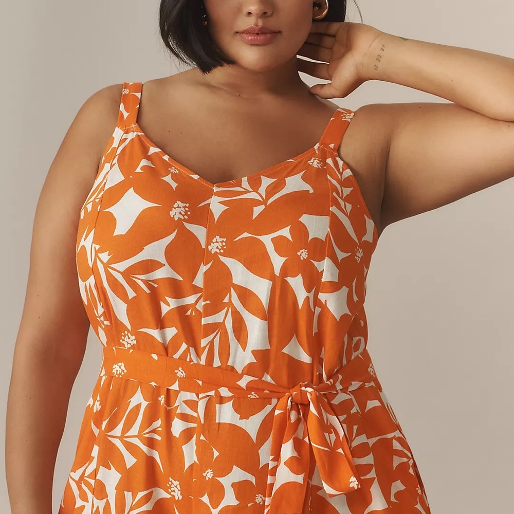 Universal Standard Promenade Linen Jumpsuit in Orange Motif - Picture 3 of 6